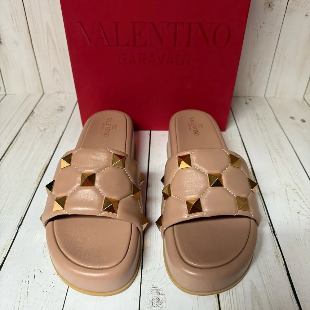 Valentino Garavani Nappa Roman Stud Platform Slide Sandals Sz 40.5 / 10.5 - Picture 6 of 14